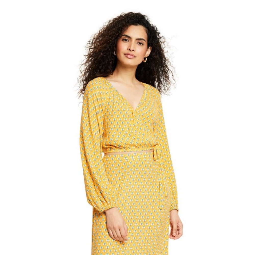 Dainty Lotus Print Wrap Top - RHODE × Target Yellow/Turquoise NWT - Picture 9 of 11